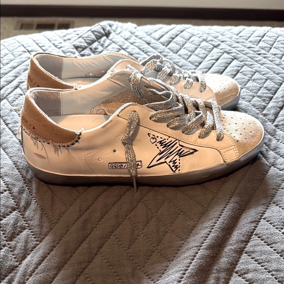 Golden Goose Shoes - Golden Goose Cream and Gray Sneakers with Silver Laces